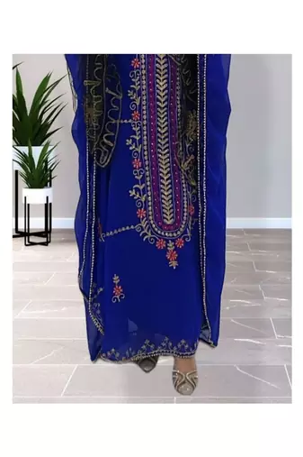 Royal-Blue Kaftan Handcrafted Georgette Embroidered Work Party Wear Fully Stitched Dresses 0236