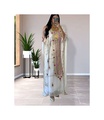 White Kaftan Handcrafted Georgette Embroidered Work Party Wear Fully Stitched Dresses 0237 1