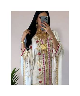 White Kaftan Handcrafted Georgette Embroidered Work Party Wear Fully Stitched Dresses 0237 2