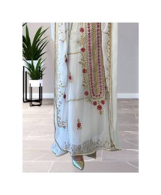 White Kaftan Handcrafted Georgette Embroidered Work Party Wear Fully Stitched Dresses 0237 3