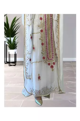 White Kaftan Handcrafted Georgette Embroidered Work Party Wear Fully Stitched Dresses 0237