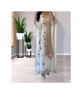 White Kaftan Handcrafted Georgette Embroidered Work Party Wear Fully Stitched Dresses 0237 4