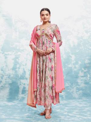 Multi color floral anarkali suit with dupatta 1