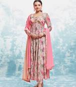 Multi color floral anarkali suit with dupatta