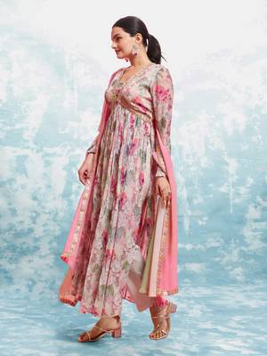 Multi color floral anarkali suit with dupatta 2