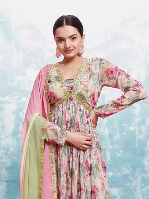 Multi color floral anarkali suit with dupatta 3