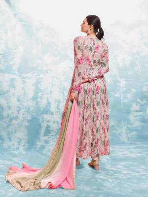 Multi color floral anarkali suit with dupatta 4