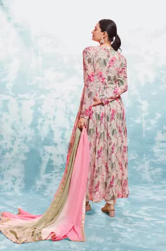 Multi color floral anarkali suit with dupatta