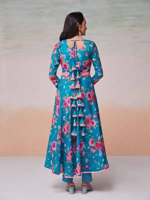 Blue color printed chinon dress with dupatta 4