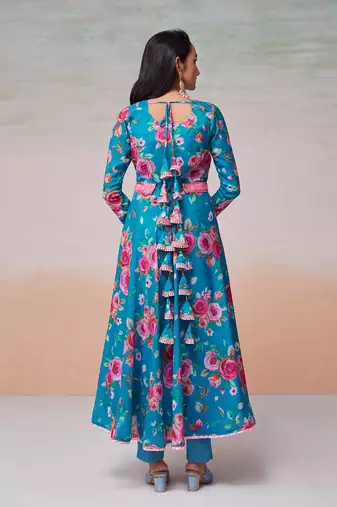 Blue color printed chinon dress with dupatta