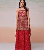 Embroidered red palazzo set with dupatta