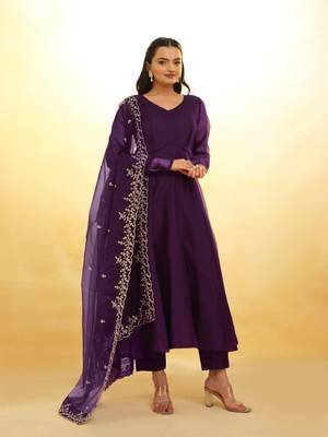 Fusionic purple zari work anarkali-salwar-kameez with dupatta 1
