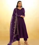 Fusionic purple zari work anarkali-salwar-kameez with dupatta