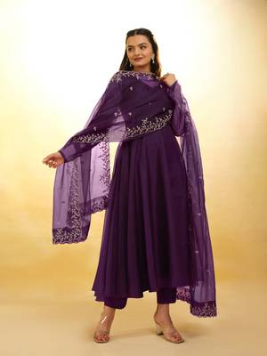 Fusionic purple zari work anarkali-salwar-kameez with dupatta 2
