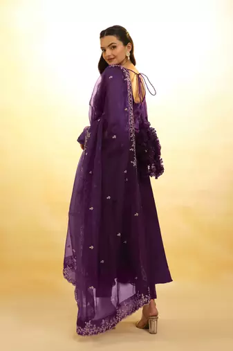 Fusionic purple zari work anarkali-salwar-kameez with dupatta