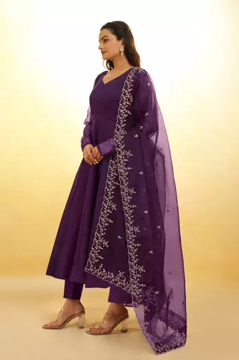 Fusionic purple zari work anarkali-salwar-kameez with dupatta