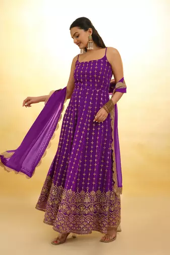 Fusionic purple zari work readymade-suits with dupatta