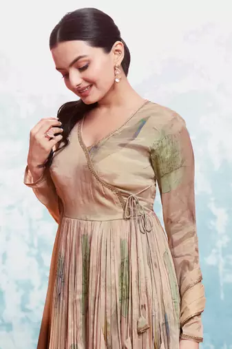 Fusionic peach gota patti readymade-suits with dupatta