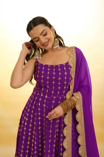 Fusionic purple zari work readymade-suits with dupatta
