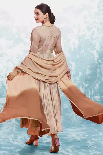 Fusionic peach gota patti readymade-suits with dupatta