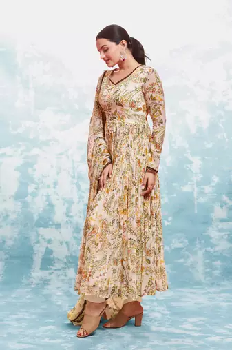 Fusionic multicolor gota patti anarkali-salwar-kameez with dupatta