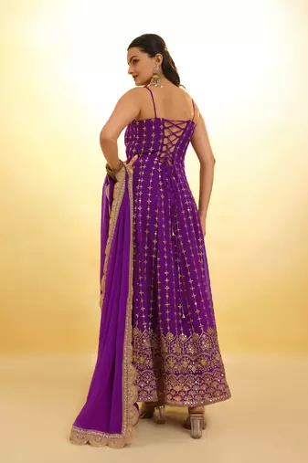 Fusionic purple zari work readymade-suits with dupatta