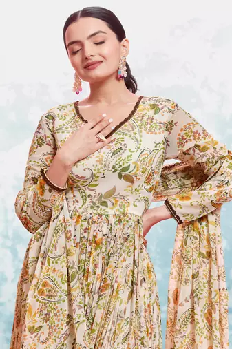 Fusionic multicolor gota patti anarkali-salwar-kameez with dupatta
