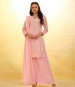 Sequin stripe pink palazzo with dupatta set.