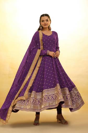 Fusionic purple dori embroidery anarkali-salwar-kameez with dupatta