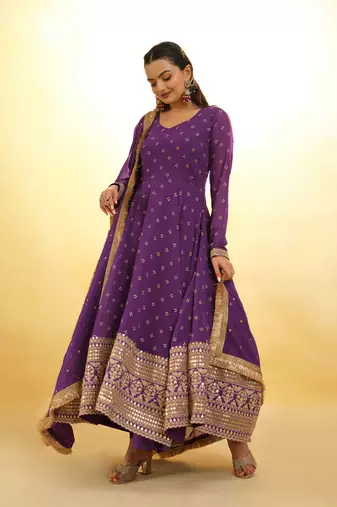 Fusionic purple dori embroidery anarkali-salwar-kameez with dupatta