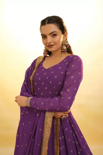 Fusionic purple dori embroidery anarkali-salwar-kameez with dupatta