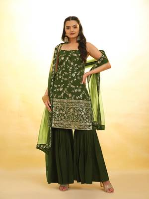 Fusionic olive zari work readymade-suits with dupatta 1