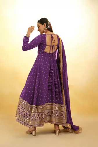 Fusionic purple dori embroidery anarkali-salwar-kameez with dupatta
