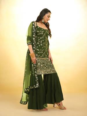 Fusionic olive zari work readymade-suits with dupatta 2