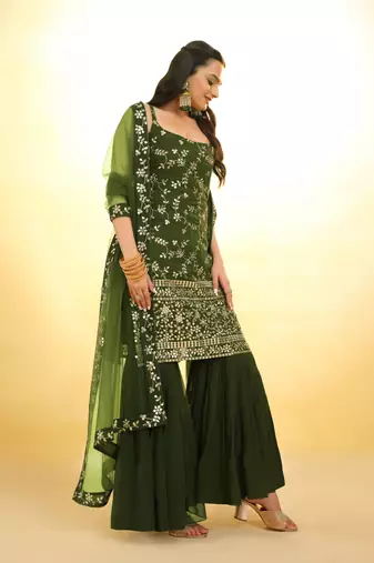 Fusionic olive zari work readymade-suits with dupatta