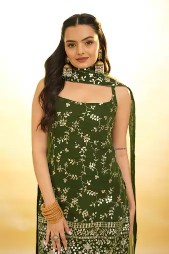 Fusionic olive zari work readymade-suits with dupatta