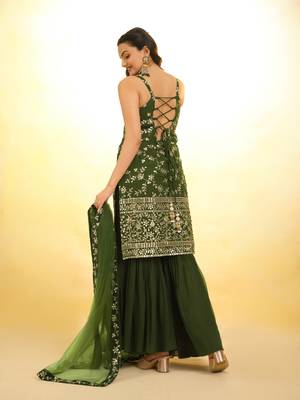 Fusionic olive zari work readymade-suits with dupatta 4