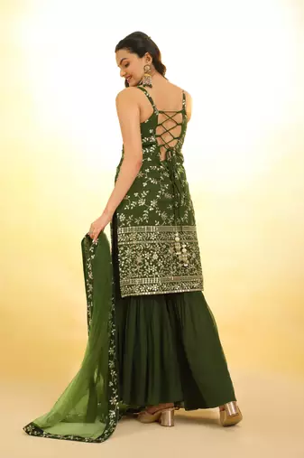 Fusionic olive zari work readymade-suits with dupatta