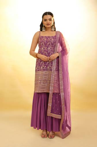 Fusionic lavender zari work readymade-suits with dupatta