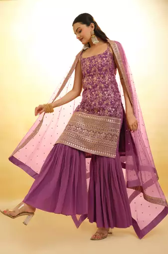 Fusionic lavender zari work readymade-suits with dupatta