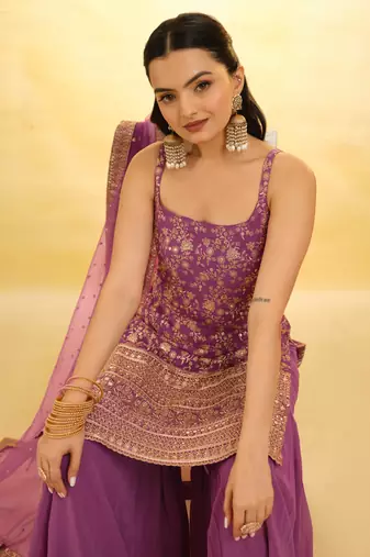 Fusionic lavender zari work readymade-suits with dupatta