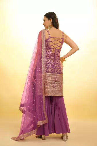 Fusionic lavender zari work readymade-suits with dupatta