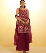 Fusionic maroon zari work readymade-suits with dupatta