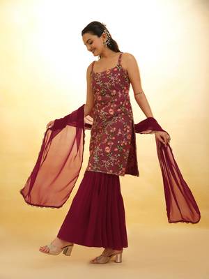 Fusionic maroon zari work readymade-suits with dupatta 2