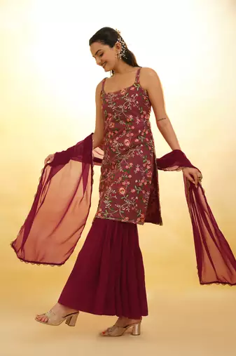 Fusionic maroon zari work readymade-suits with dupatta