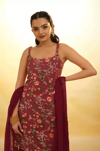 Fusionic maroon zari work readymade-suits with dupatta