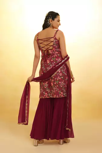 Fusionic maroon zari work readymade-suits with dupatta