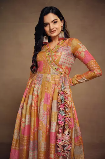 Fusionic mustard gota patti anarkali-salwar-kameez.