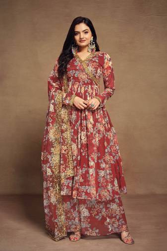 Fusionic red gota patti readymade-suits with dupatta