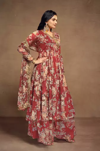Fusionic red gota patti readymade-suits with dupatta